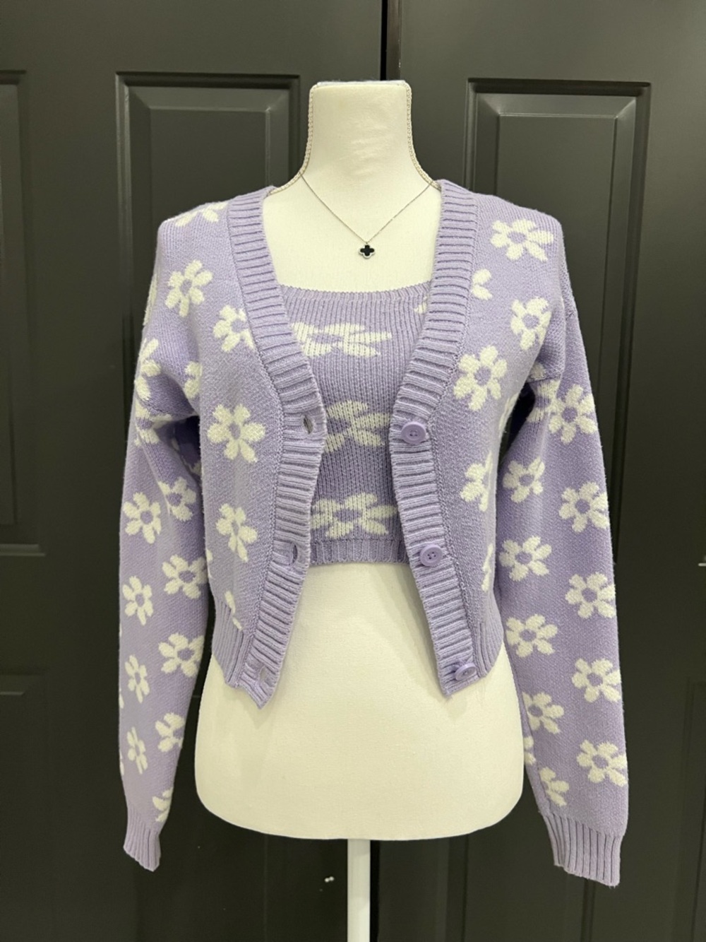 Hollister Lavender Floral Cardigan & Cropped Tank Set